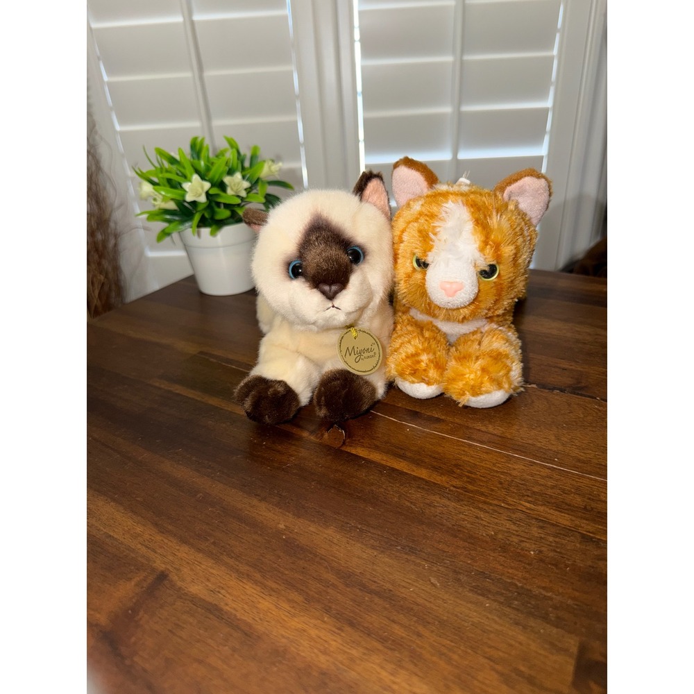 Aurora‎ Miyoni Siamese and Orange Tabby Plush Kitten Cat Stuffed Animal Set 8"